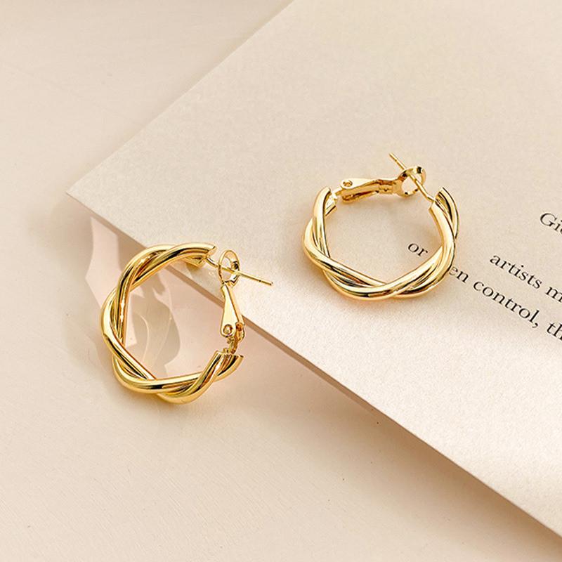 Vintage Spiral Twist Hoop Earrings For Women Trendy Gold Color Earrings Punk Hip Hop Jewelry Wholesale