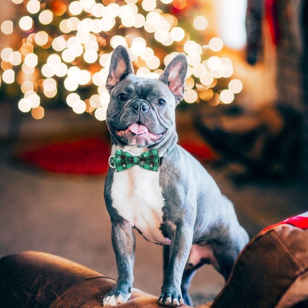 Verstellbares Weihnachts-Hundehalsband Rot Grün Kariert Katze Schleifenhalsband Niedliche Haustier Fliege Verkleidung