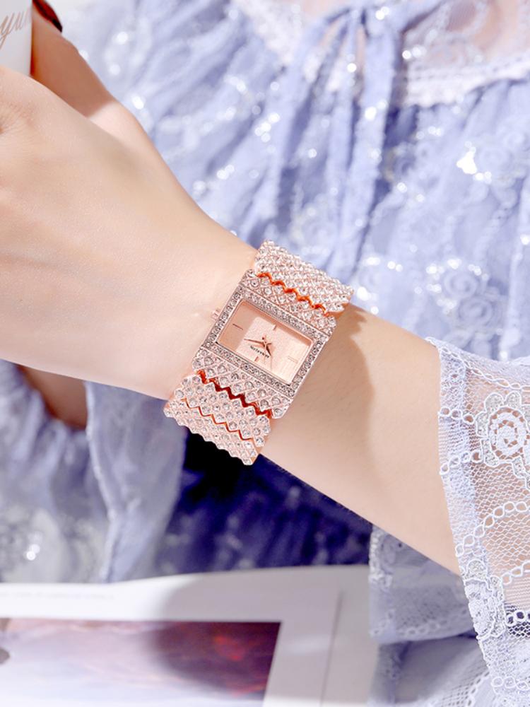 Full Diamond Square Watch Women Quartz Watch Noble Ladies Party Dress Watch Waterproof Watch Small Big Strap Montre Femmes