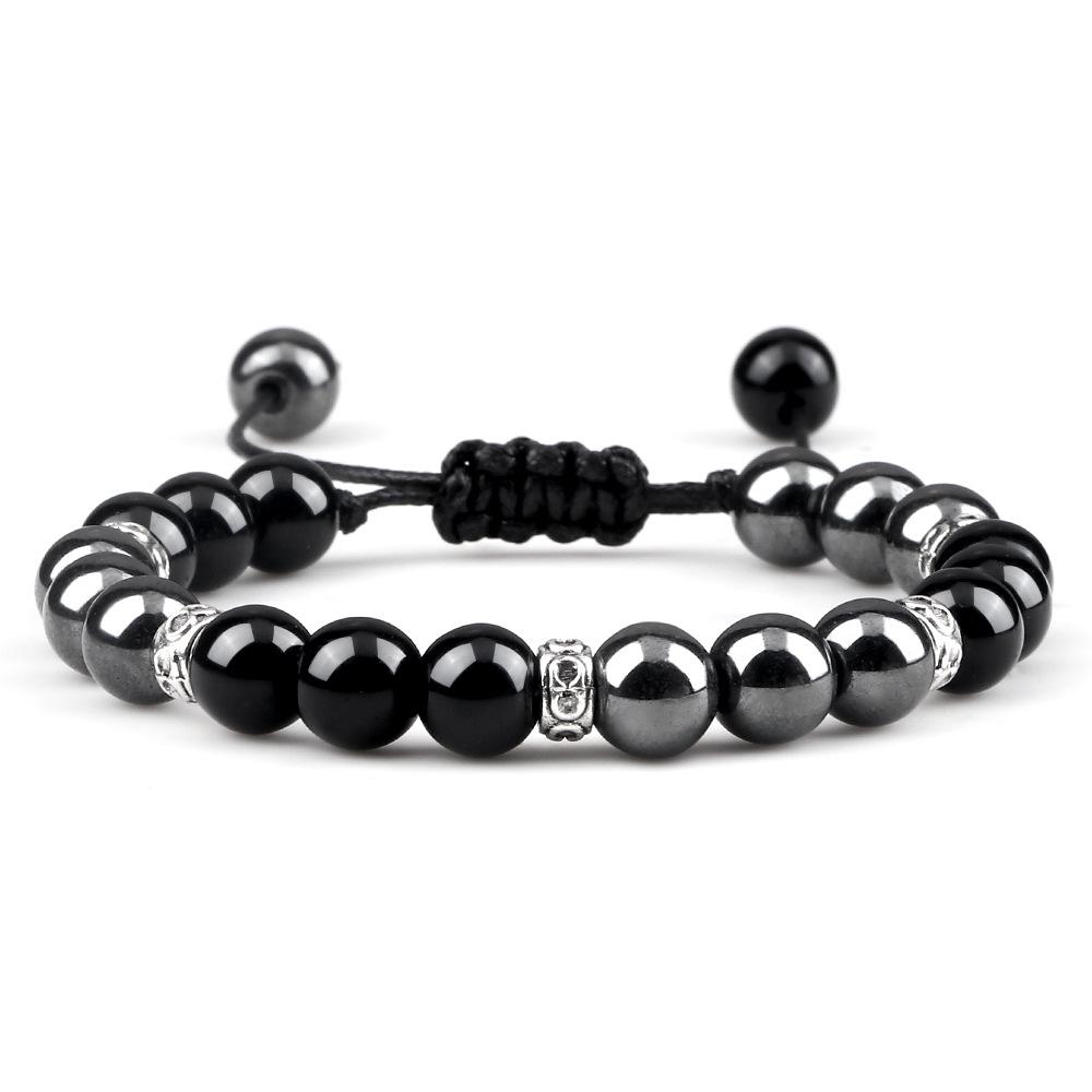 Creative Black Hematite  Tiger Eye Sandstone Bracelet with Handmade Rope