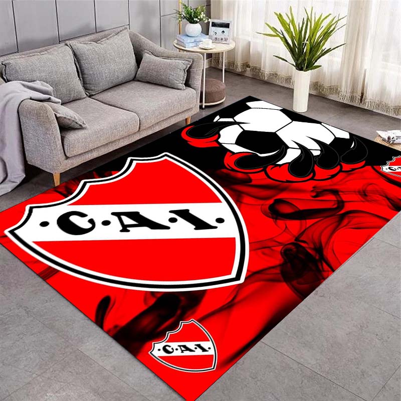 CAI Football Club Badge Soccer Smoke Print Area Rug Non‑Slip Rectangular Floor Mat Soccer Fan Home Gaming Decor