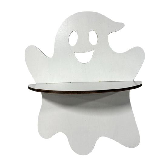 Halloween Wall Decor Wooden Shelf, Ghost Bat Shape Hanging Organizer for Spooky Room Accents Home Decor, Farmhouse Display Rack, Festive Party