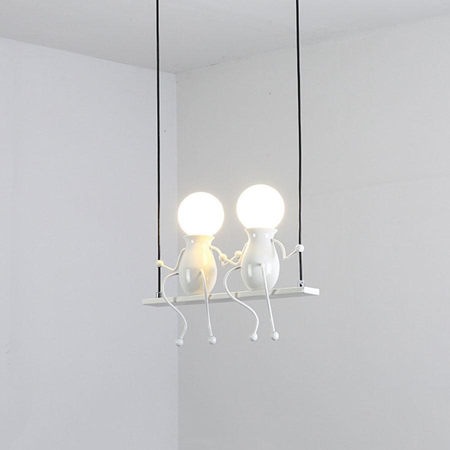 E27 Nordic Iron Little Man Pendant Lamp Creative Art Swing Man Hanging Pendant Light Kids Baby Children‘s Room Chandelier Decor