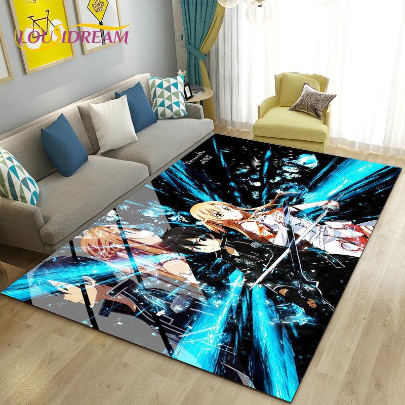 SAO Sword Art Online Anime Area Rug Large,Carpet Rug for Living Room Bedroom Sofa Doormat Decoration, Non-slip Floor Mat Cover