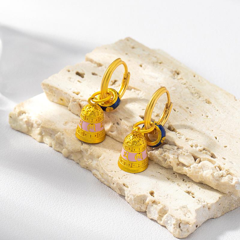 Original new Chinese retro one multi-wear enamel drop glaze earrings light luxury high sense fashion temperament medieval earrings