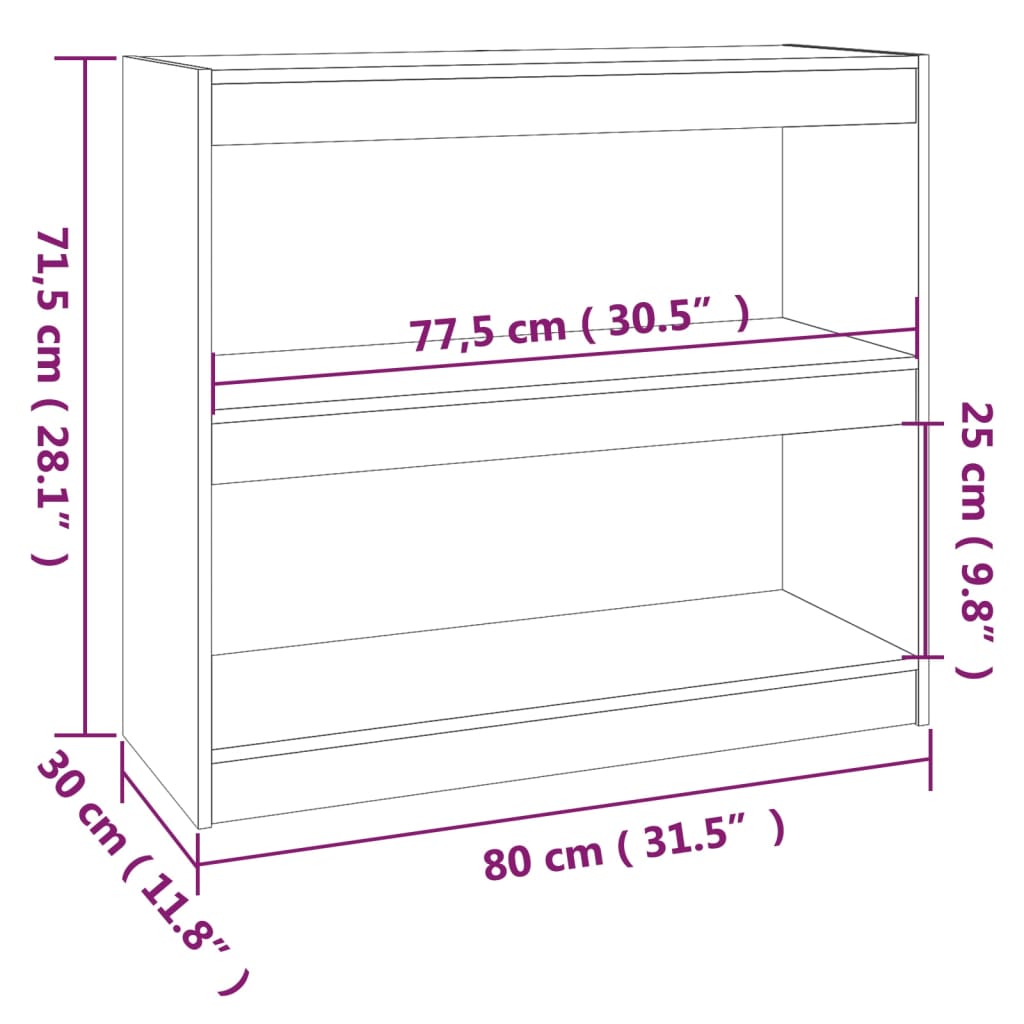 Bookshelf Room Divider Grey 80 X 30 X 71.5 Cm Solid Pine Wood