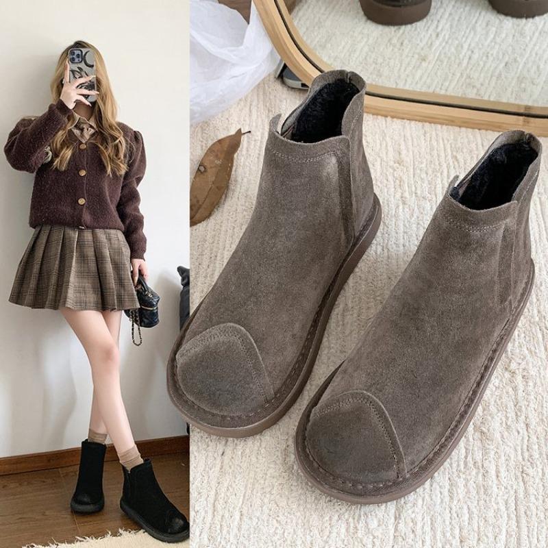 Large Size Fashion Martin Boots Women's Autumn and Winter New Velvet Warm Flat Bottom Fashion Snow Boots Short Boots Women