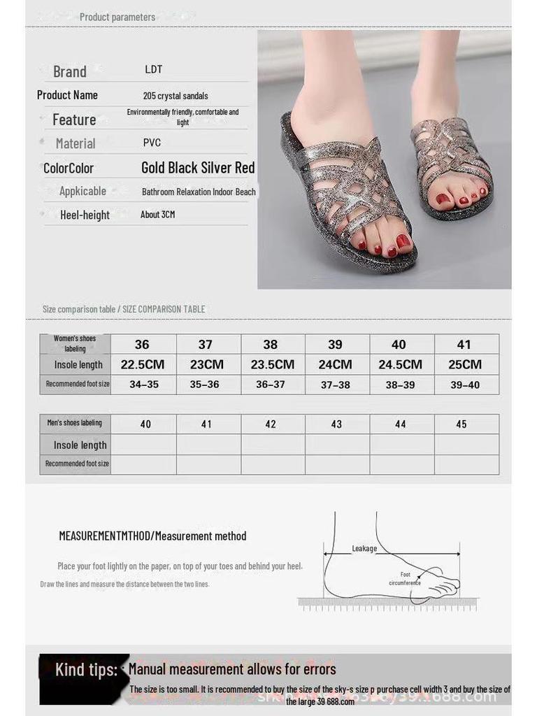 Women's Fashion Crystal Wedge Sandals: Summer Non-slip Hollow Bath Flip Flops