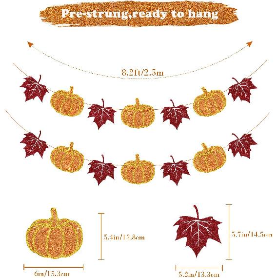 Fall Decorations Home Thanksgiving decor - Pumpkin and Maple Leaves Sign Fall Autumn Harvest Garland Hanging Bunting Banner(Pre-Strung)