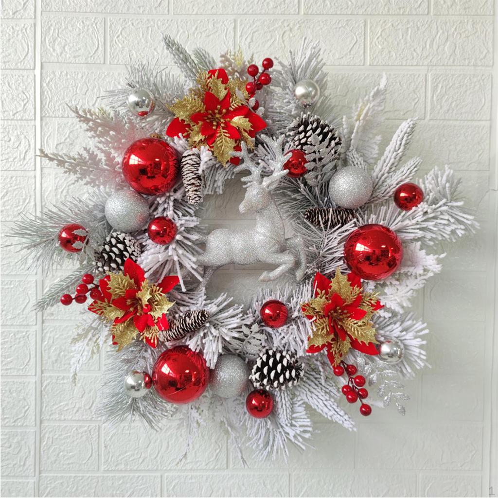 Christmas Reindeer Wreath Artificial Wreaths for Front Door Decorations Wall Xmas Holiday