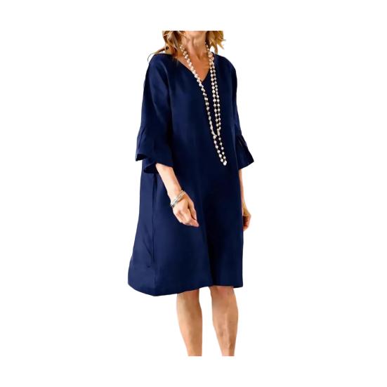 

Ruffle Short Sleeve Mini Dress for Women Casual V-Neck Loose Fit Sundress Soft Summer Beach Shift Dress 2XL синій