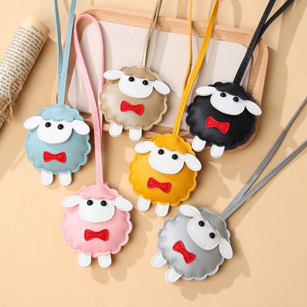 Soft PU Leather Sheep Keychain Cartoon Sheep Bag Charm Trendy Lamb Pendant Keyring Bag Accessories