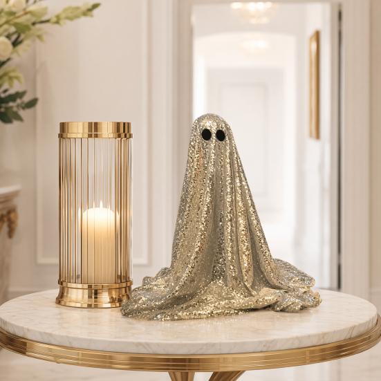 Dekoracja Duch na Halloween, Błyszcząca Figurka Ducha Zewnętrzna z Materiału z cekinami, Świecący Upiorny Duch na Imprezy Halloweenowe, Trawnik Zewnętrzny, Dekoracja Werandy