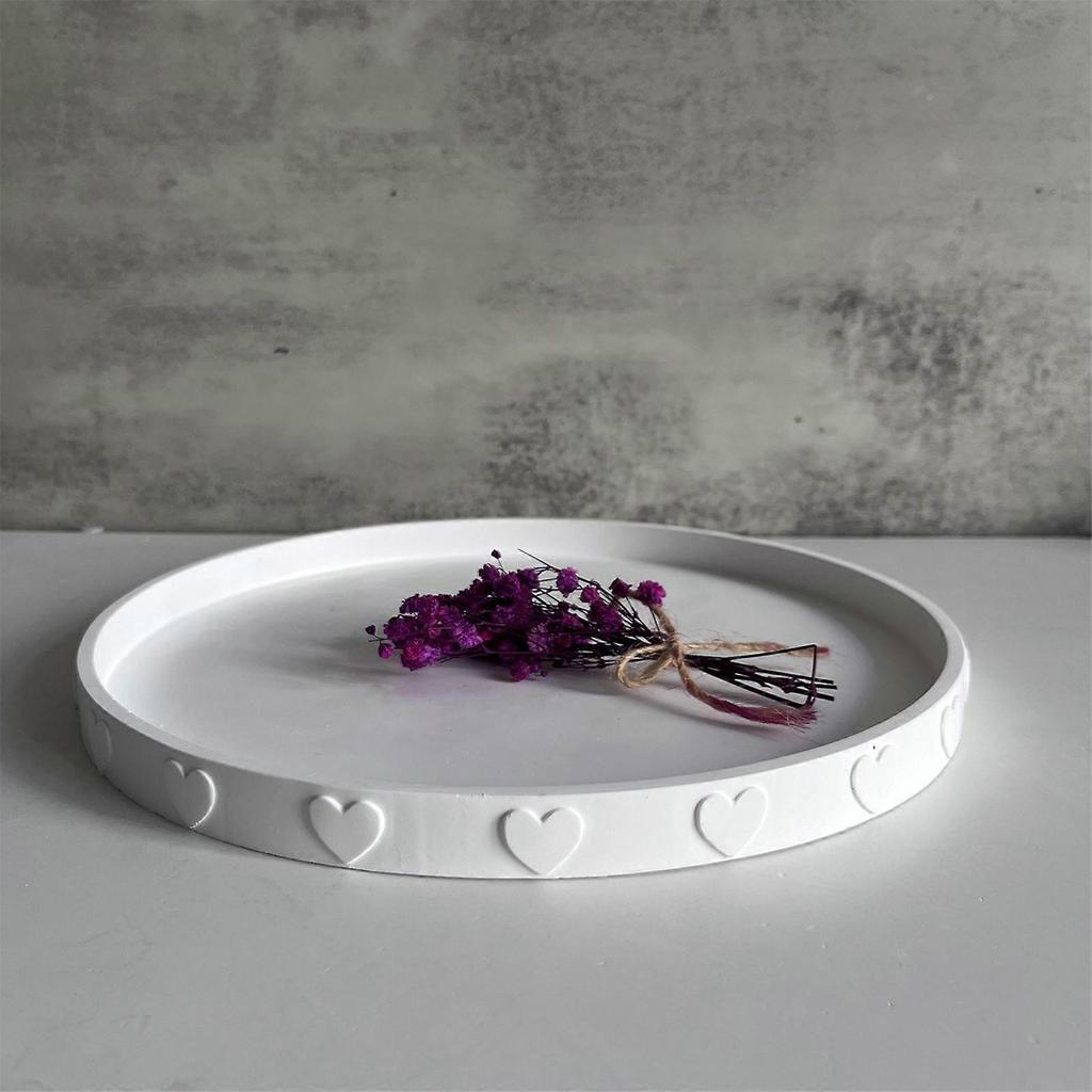 Round Shaped Silicone Tray Mold Creative Tableware Mould Epoxy Heart Print Coaster Mould Handmade Home Decoration