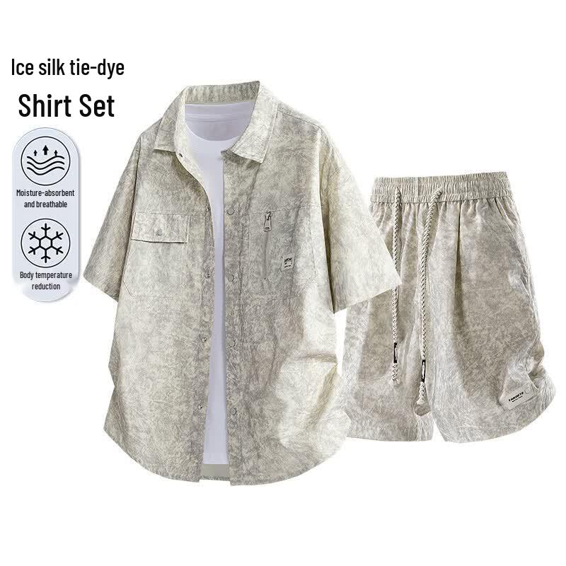 Men s MEDE Tie-Dye Loose Short-Sleeved Shirt & Shorts Set 8XL