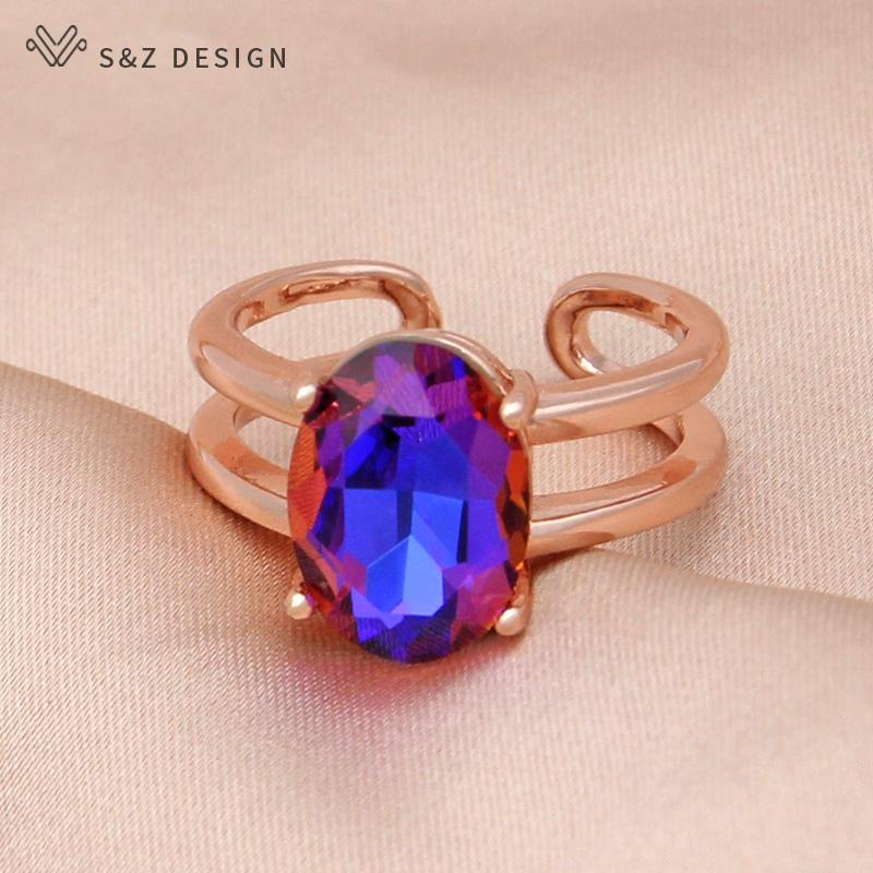 Fashion Egg Shape Oval Crystal Adjustable Rings For Women Wedding Elegant Rose Gold Color Jewelry Fine Gift