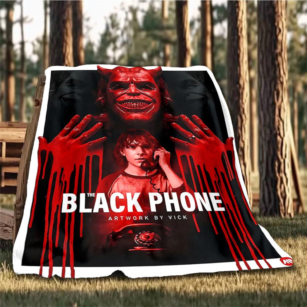 1pc Black Phone Movie Poster Outdoor Flannel Blanket Gift For Boys Girls Adults, Family Friends