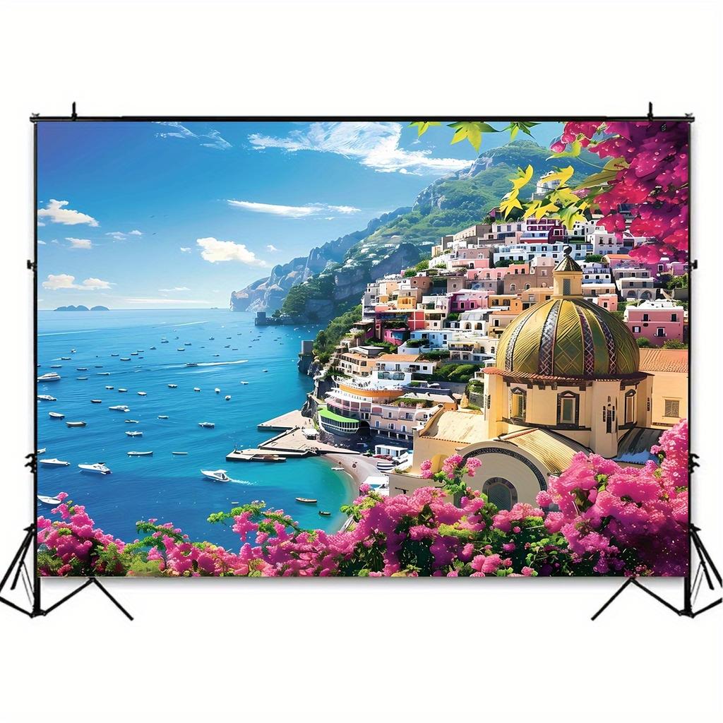 1 piece of art background from an Italian seaside town - vibrant Amalfi Coast scenery blue ocean