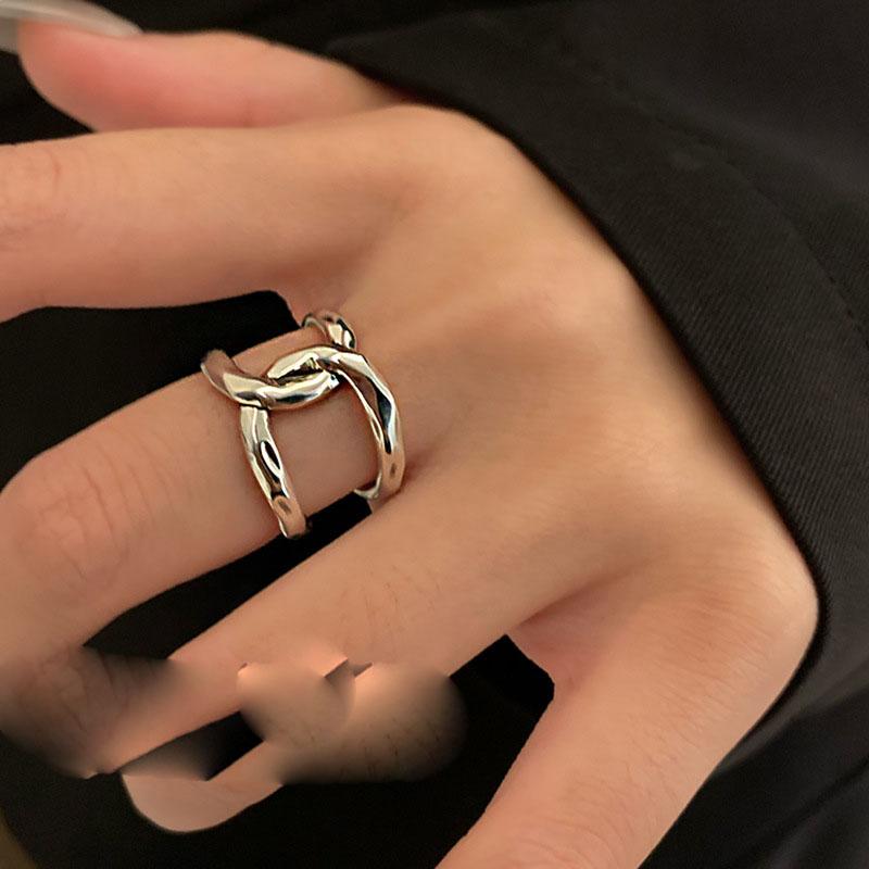 

925 Sterling Silver Simple Retro Cross Lines Rings For Women Geometric Fashion Smiple Open Handmade Allergy Party Jewelry Gift resizable