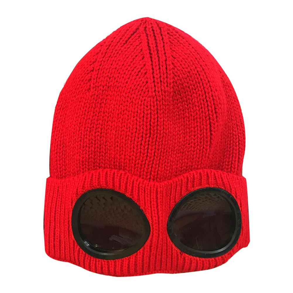 Men Women Couple Fashion Autumn And Winter Fleece Knit Warm Wool with Googles Ski Cap Hat