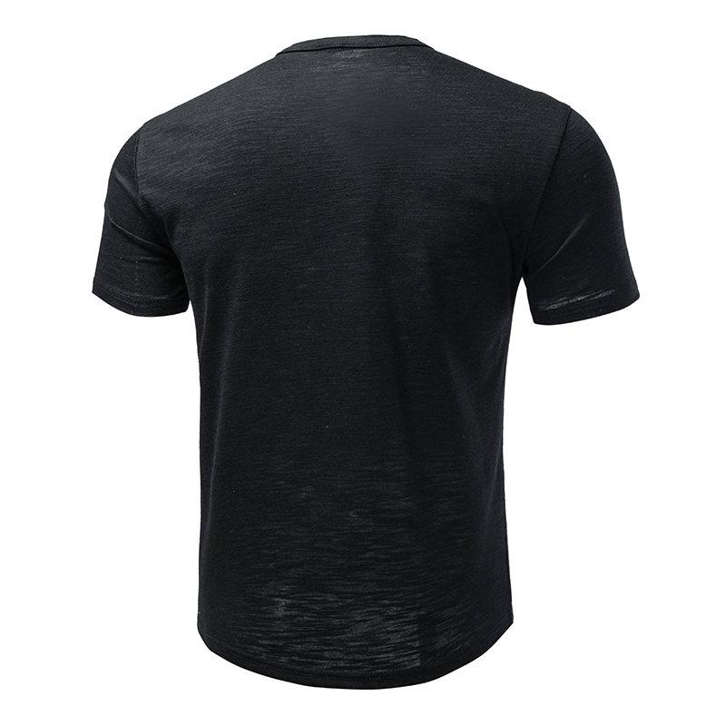 New Design Men's Summer Solid Color T-Shirts Bamboo-Handled Henry Collar Casual Button Short Sleeve Top Tees Hip Hop Streetwears