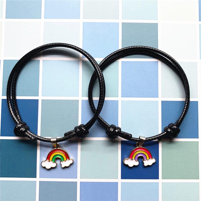 Personalized Rainbow Pendant Friendship Bracelet – Unisex Retro Woven Hand Ornament