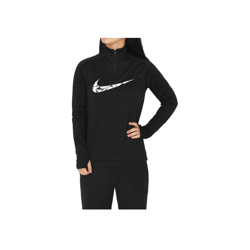 Nike Logo Half-Zip Long-Sleeve Casual T-Shirt Women Tops Black FN2637-010