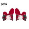 Decorative Antler Hair Pins 2Pcs Christmas Clips with Plaid Bows and Pom Poms Decor, Festive Holiday Winter Party Accessories for Women Girls,