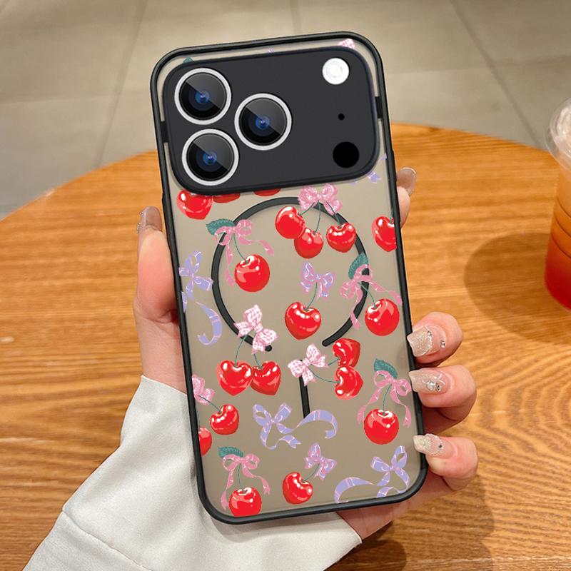 Cartoon Cherry Fruits Case For iPhone 17 Pro Max Case iPhone 16 15 14 13 Pro Max 17E Magnetic For Magsafe Thin Ring Hybrid TPU+PC Matte Cover