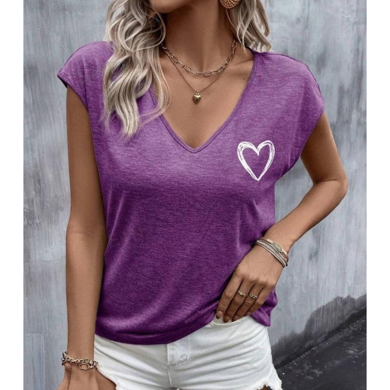 

Летний топ с V-образным вырезом и принтом 3D Love, модные повседневные женские футболки с короткими рукавами 5XL фиолетовый