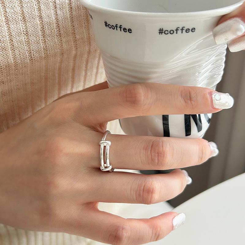Versatile Geometric Double Layer Line Ring: Adjustable Trendy Stackable for Women