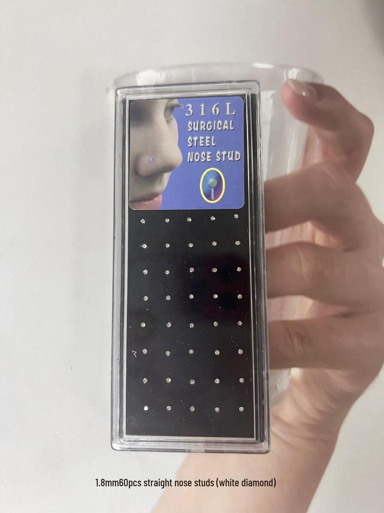 60 piezas 1.8mm Acero Inoxidable Pedrería Piercings de Nariz y Joyería para Cartílago de la Oreja