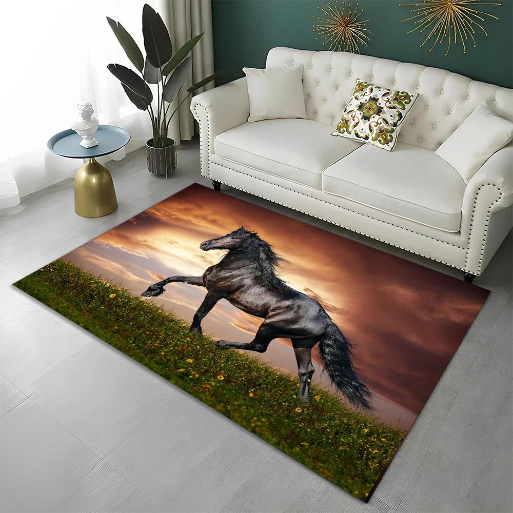 3D Animal Pentium Gallant Horse Steed Carpet Rug for Home Living Room Bedroom Sofa Doormat Decor,kid Area Rug Non-slip Floor Mat