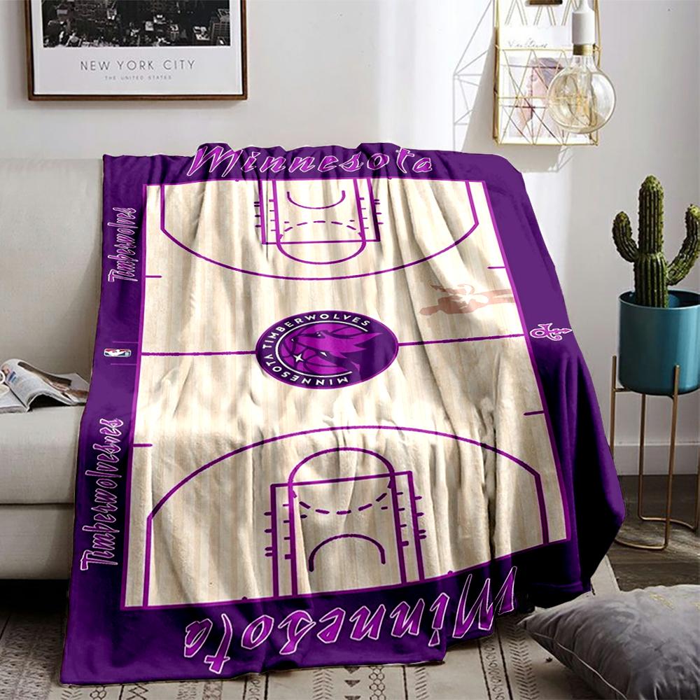 Basketball Court Design Blanket with Minnesota Timberwolves Logo Blanket, Suitable for Use In the Bedroom, Living Room, On the Sofa
