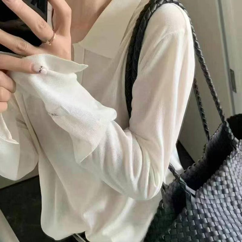 Korean Temperament Lapel Sweater Autumn Women Solid Color Long Sleeve Loose Versatile Knitted Top