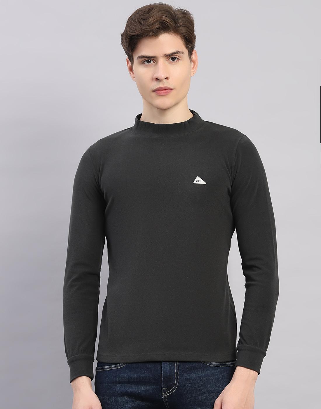Monte Carlo Men s Regular Fit Solid Round Neck Full Sleeve Tshirt M древесный уголь
