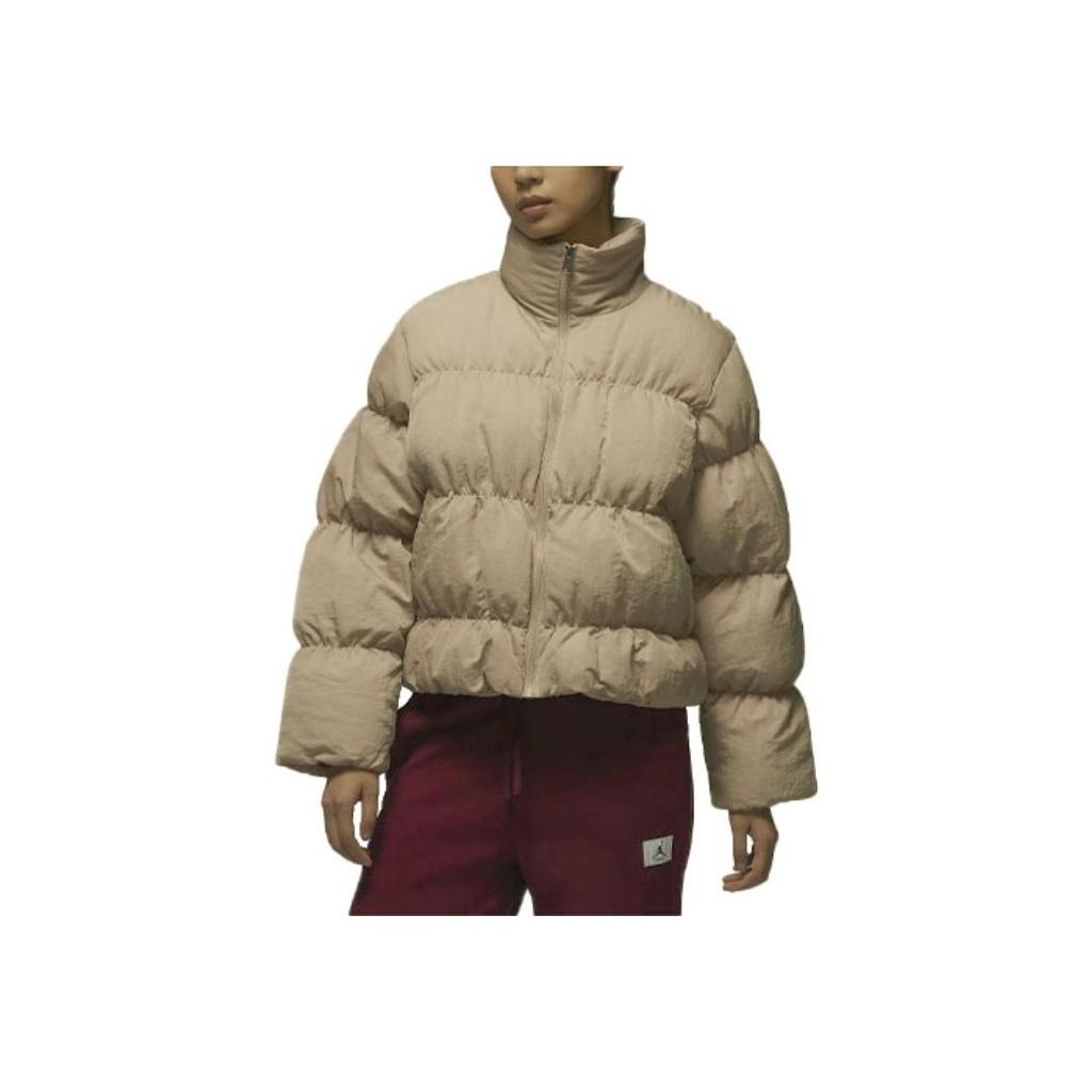 Jordan Solid Color Logo Stand Collar Long Sleeve Cotton Jacket Women Jacket Khaki FB5150-277