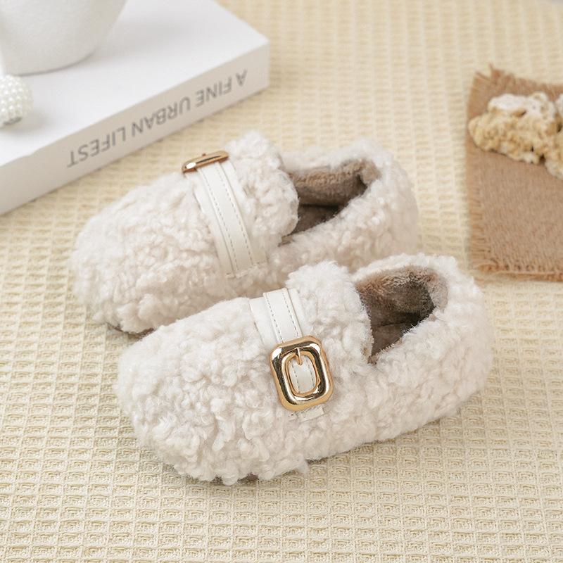 Girls' cotton shoes, new winter children's shoes, princess loafers, soft-soled, double-layer cotton, plush baby shoes