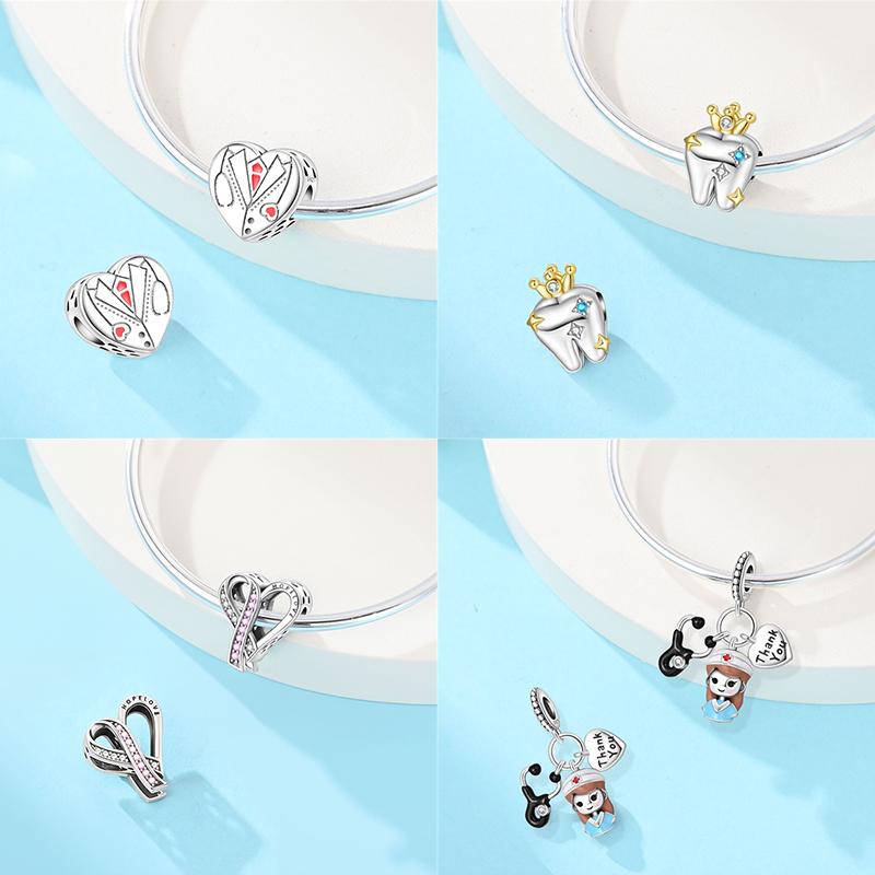 Silve Charms Beads Doctor'S Teeth Dentist Charms First Aid Kit Dangle For Bracelet Occupation Jewelry Gift
