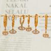 Qiong Yao 18K Gold Plated Evil Eye Diamond Pendant Hoop Earrings - Fashionable Stainless Steel Clip Design