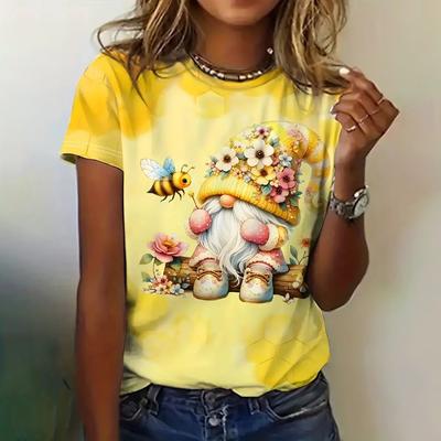Dames T-skjorte For Sommer Tegneserieprint Casual Kortermet Kanin T-skjorter Dame V-hals Oversized Klær Mote Genser