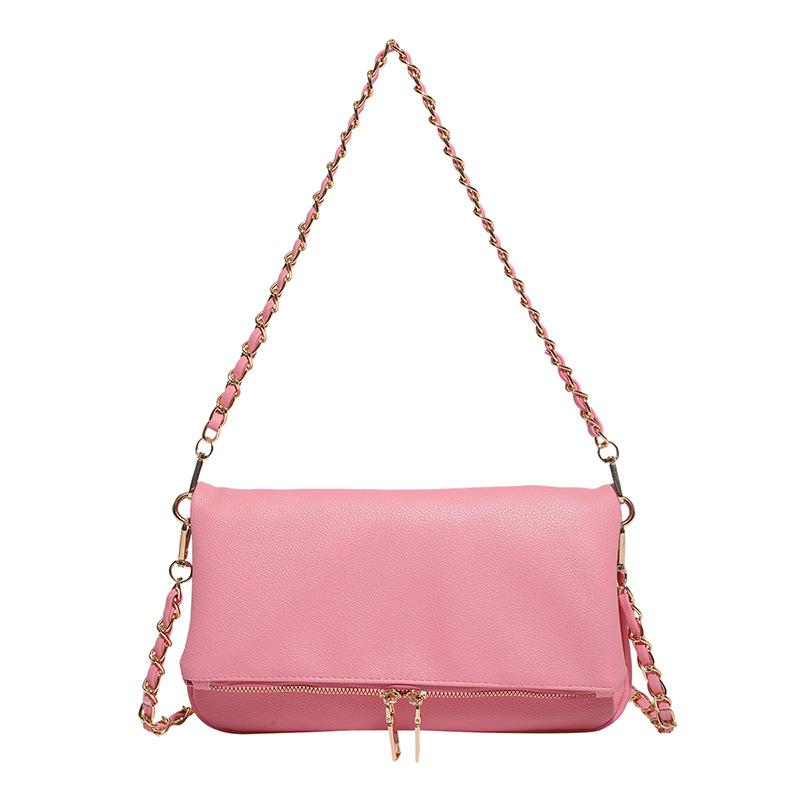 Sac à underarm tendance en cuir huilé, Texture simple et élégante, Sac bandoulière à chaîne unique