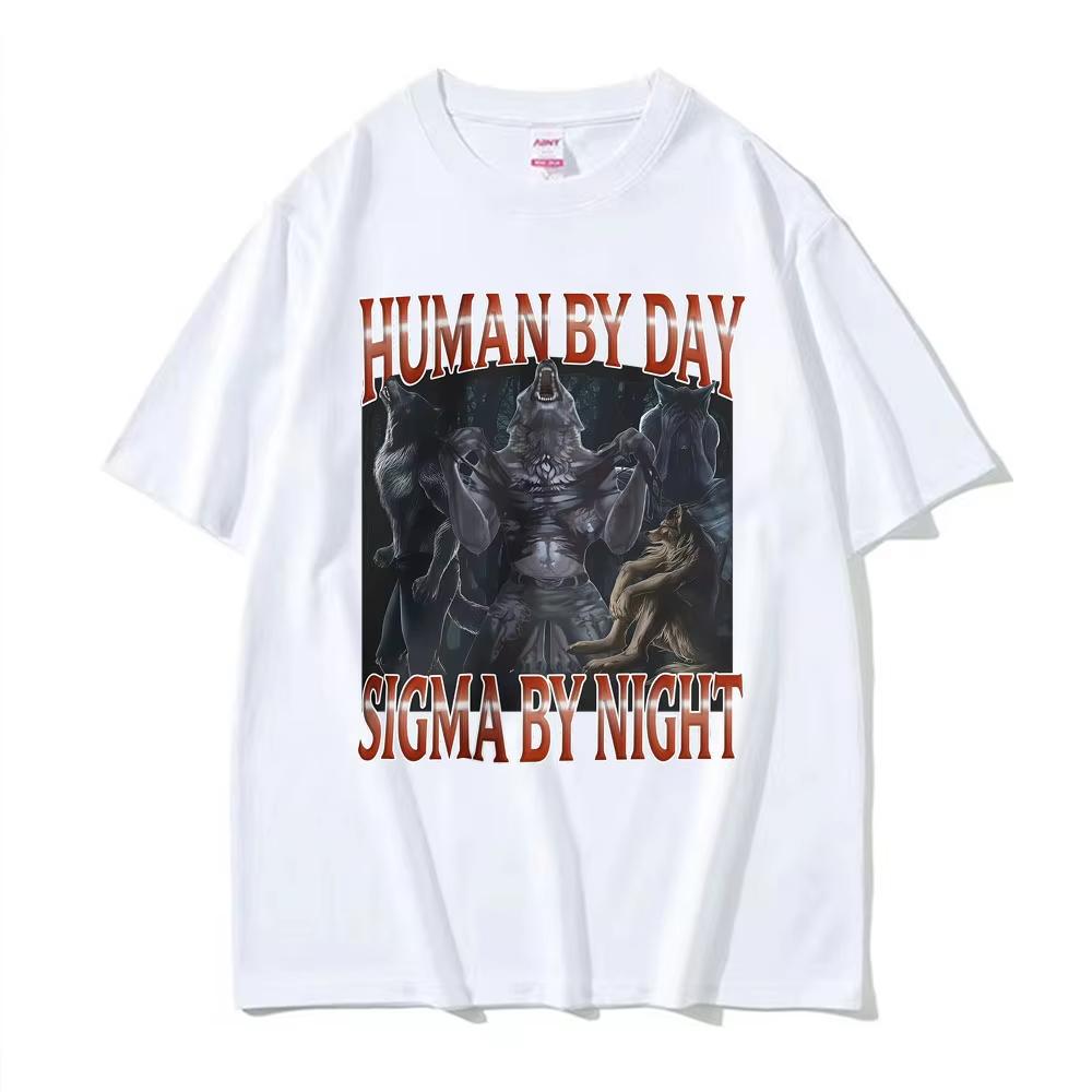 Dark Fantasy Humor Sigma Meme Werewolf Graphic T Shirt Men's Gothic Clothes Printed TShirt Women Cotton T-Shirt
