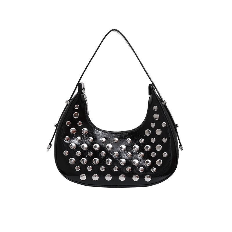 

Summer new rivet large capacity temperament dumpling bag simple casual texture fashion shoulder armpit bag чёрный