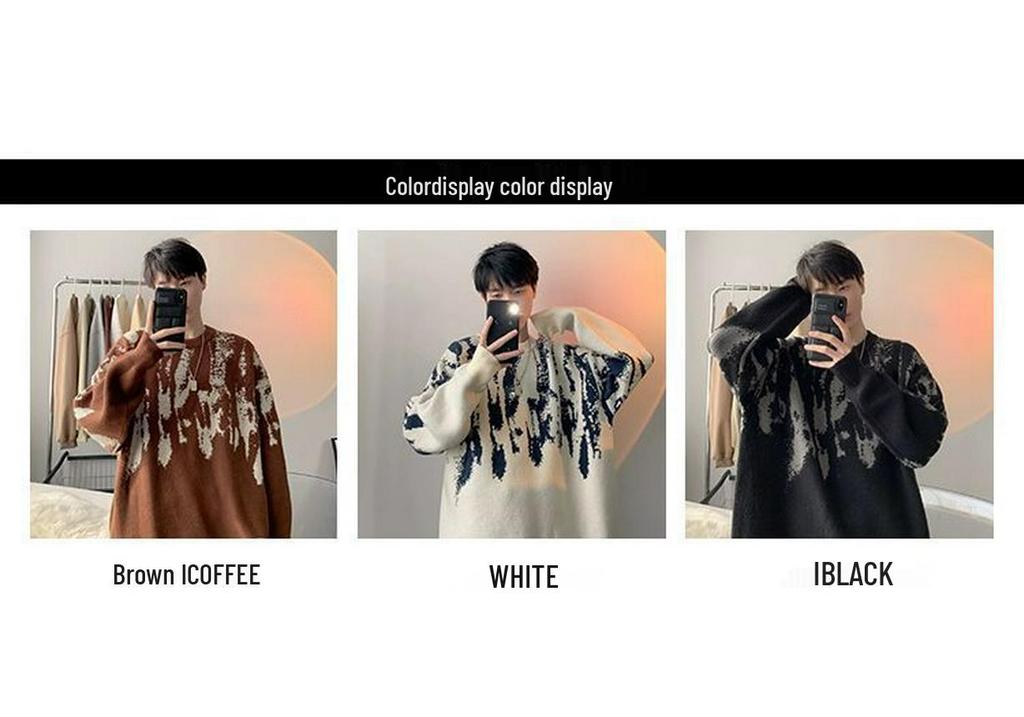 Korean Tie-Dye Men's Sweater: Trendy 2026 Autumn/Winter Knitwear, Youthful Loose Fit