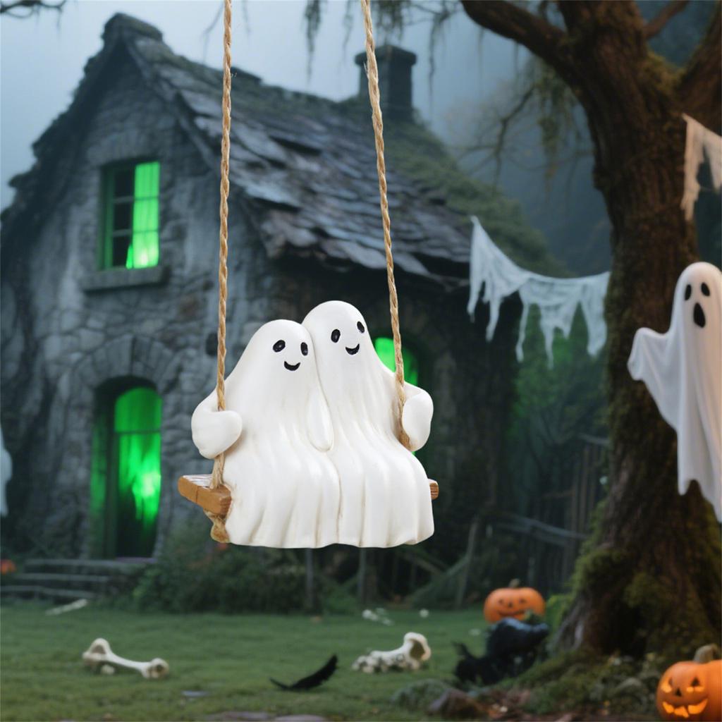 Halloween Swing Ornament Resin Ghost Decor Outdoor Hanging Decorations for Home Party Garden Halloween Decoration