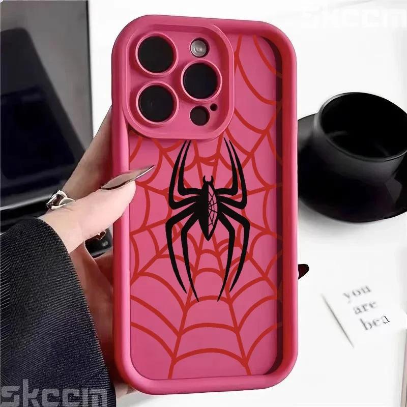 Black Spider Web Soft TPU Phone Case For iPhone 16 15 14 Pro Max 13 12 11 XR X XS 7 8 16 Plus Matte Shockproof Cover
