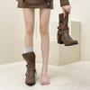Piaohong leather buckle design sense retro style pointed thick heel short boots women's 2025 autumn and winter new pointed fashion boots