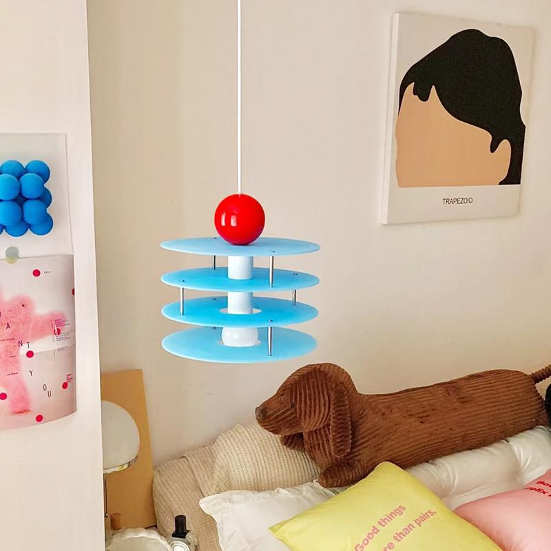 

French Memphis Pendant Light: Eye-Protective Acrylic Fixture for Kids Room, Bedroom, Restaurant, or Bar Without Light Source