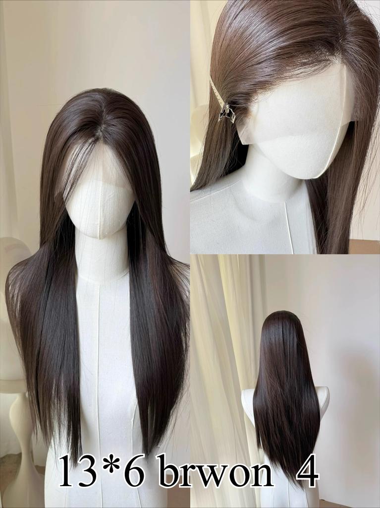 13*6 Lace Front Wig Brown 26inch Long Striaght Lace Front Wig Natural Looking HD High Temperature Fiber Synthetic Lace Wigs